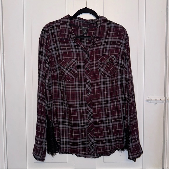 ✨torrid multicolor plaid lace inset button down camp shirt✨ - Picture 5 of 11